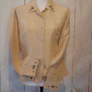 Liz Claiborne 100% Silk Beaded LS Blouse Sz M